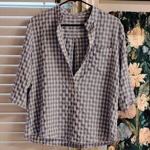 Blue and white checked blouse. Size XL. No brand tag. Feels just like cotton.